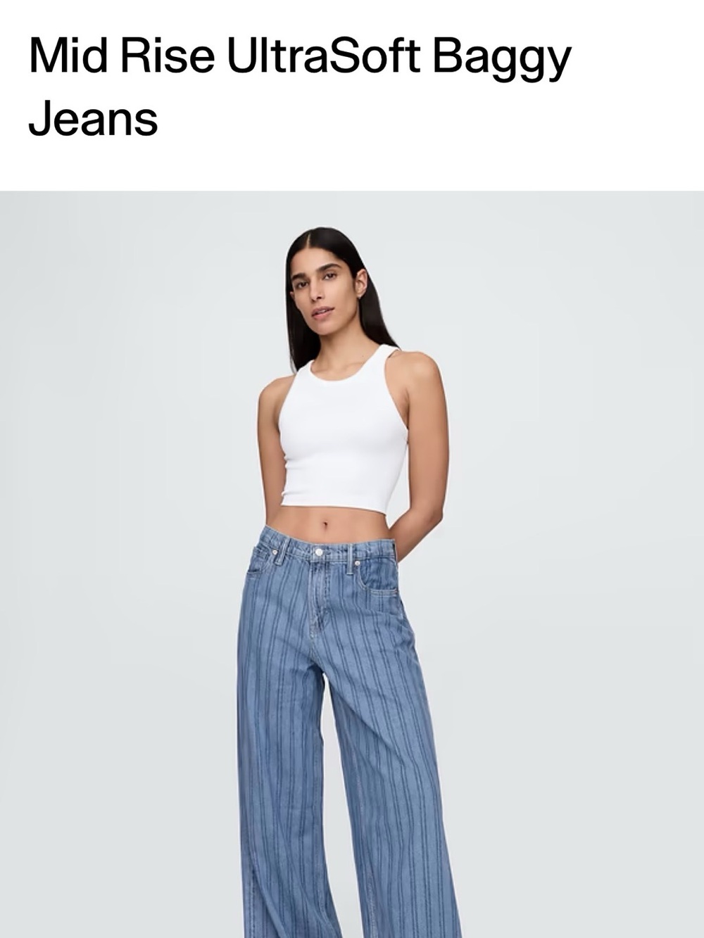 GAP Mid Rise UltraSoft Baggy Jeans - Light Blue Stripe